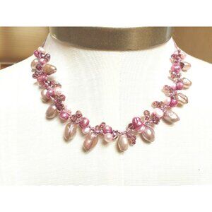 Pink Pearl Pink Faceted Crystal Silk Cord Necklace